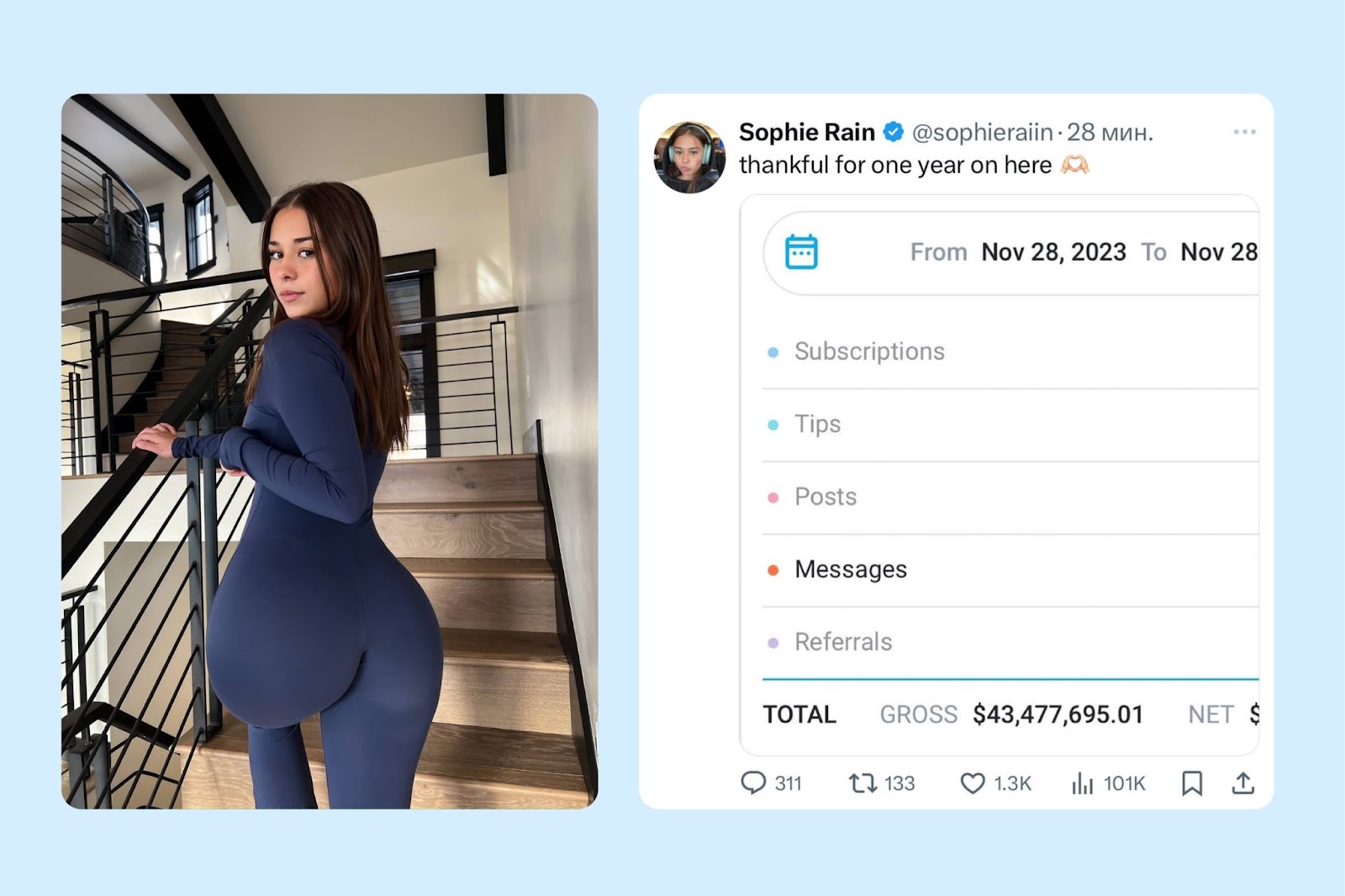 Скриншот статистики заработка модели на OnlyFans