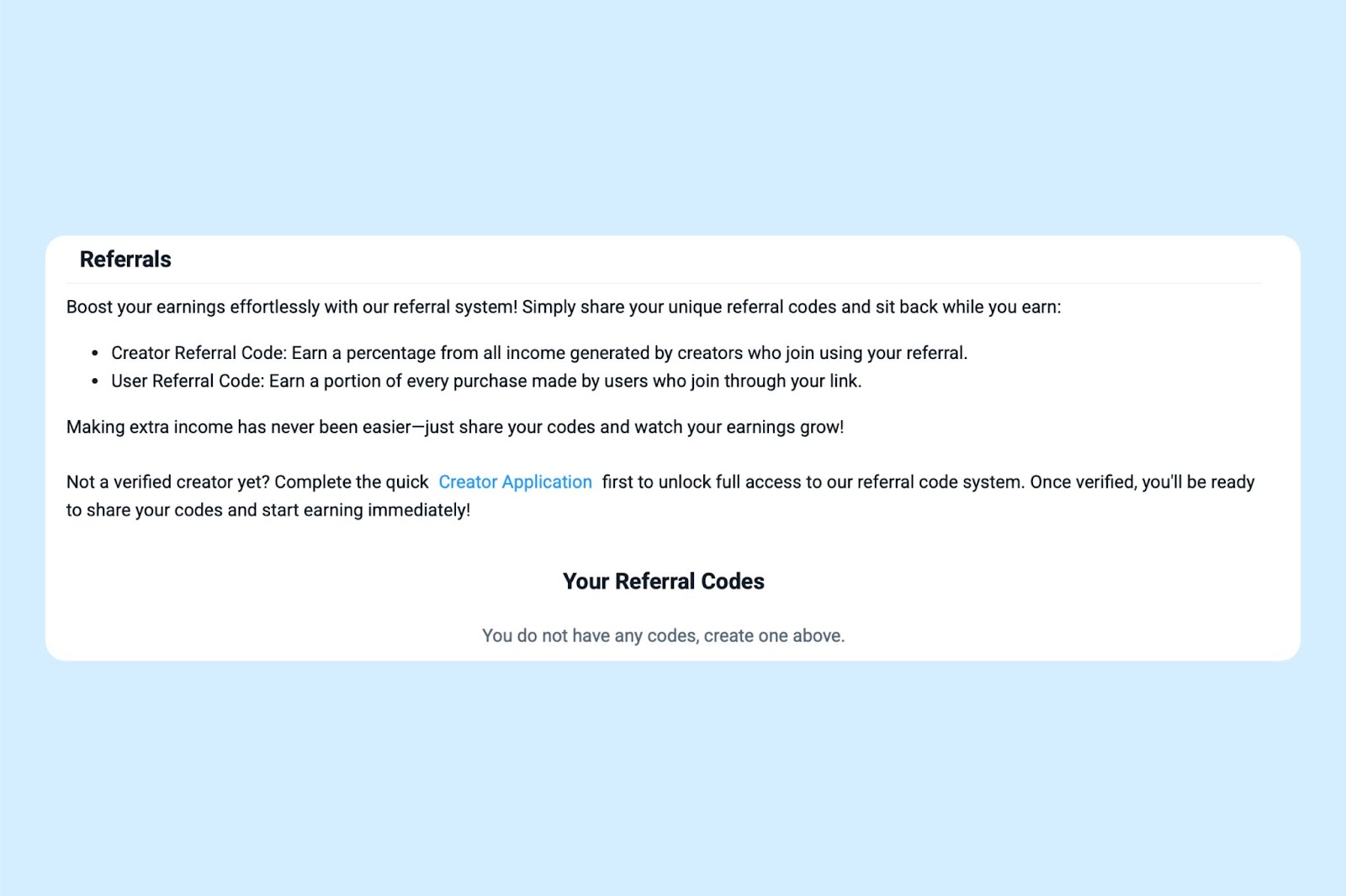 Screenshot of the Fansly referral program showing earnings percentages from referred creators