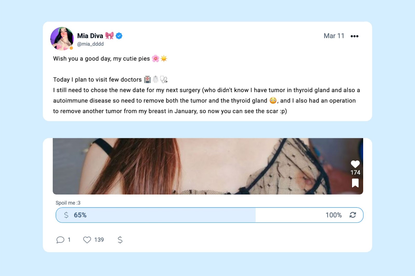 Screenshot of a Fansly post with tips sent by subscribers
