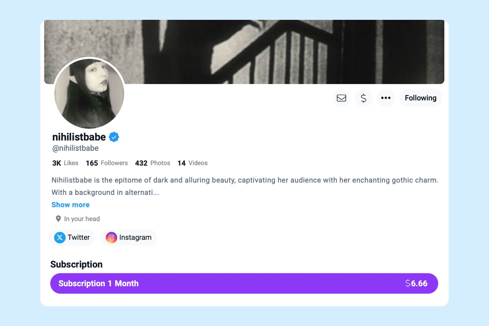 Main profile page of a Fansly creator with avatar, banner, and content feed