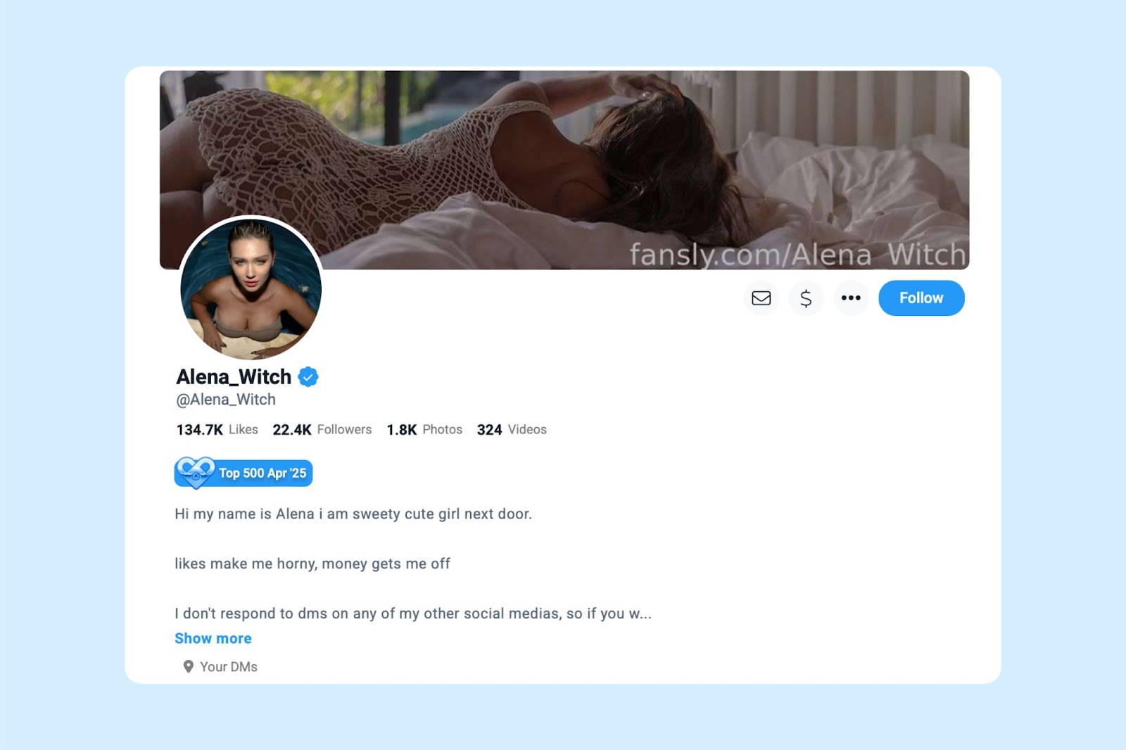 Fansly creator profile with avatar, banner, and account description