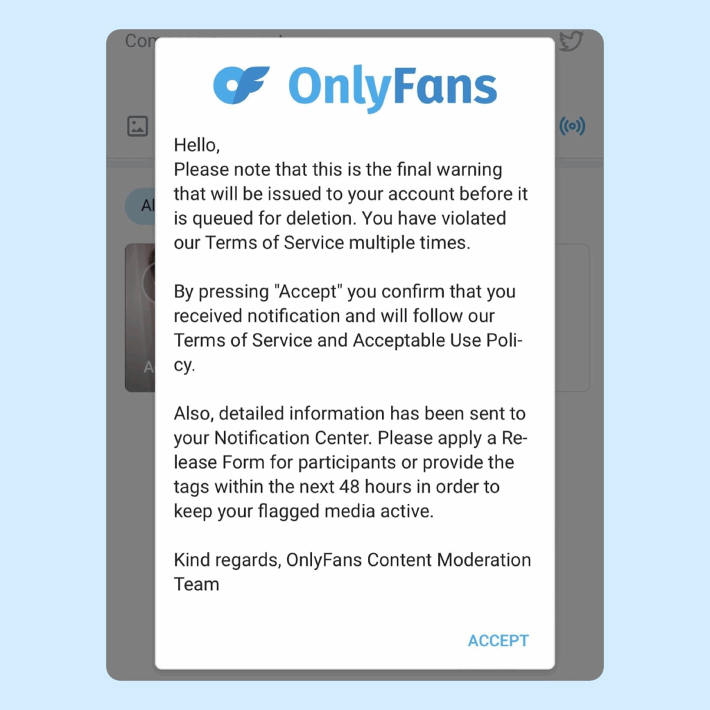 Предупреждение OnlyFans 