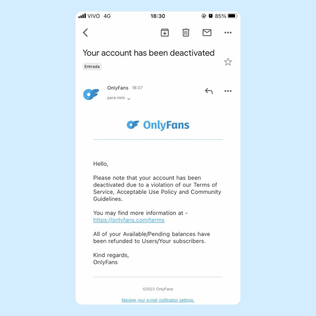 Блокировка аккаунта на onlyfans